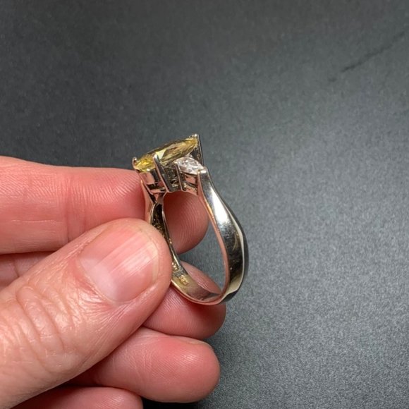 Sterling Silver 925 Pear Shape Yellow CZ Traditional Three Stone Ring, Size 9.75 - Picture 12 of 16